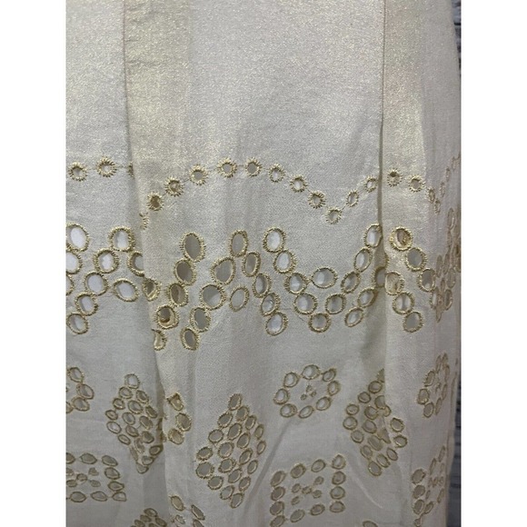 Nygard Skirt Plus 24 Ivory Gold Eyelet Knee Wedding Cocktail Church Modest Slim - Picture 6 of 14